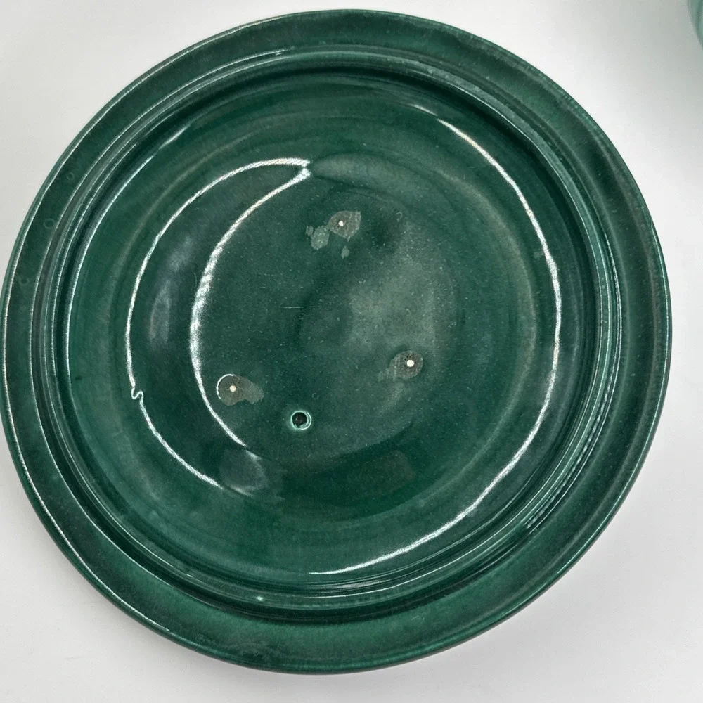 Vintage Tomeoni Bros California Pottery Green‎ Drip Lidded Casserole Skillet MCM